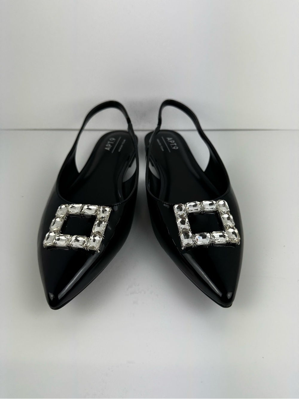 APT.9 Black Embellished Pointed Slingback Flats